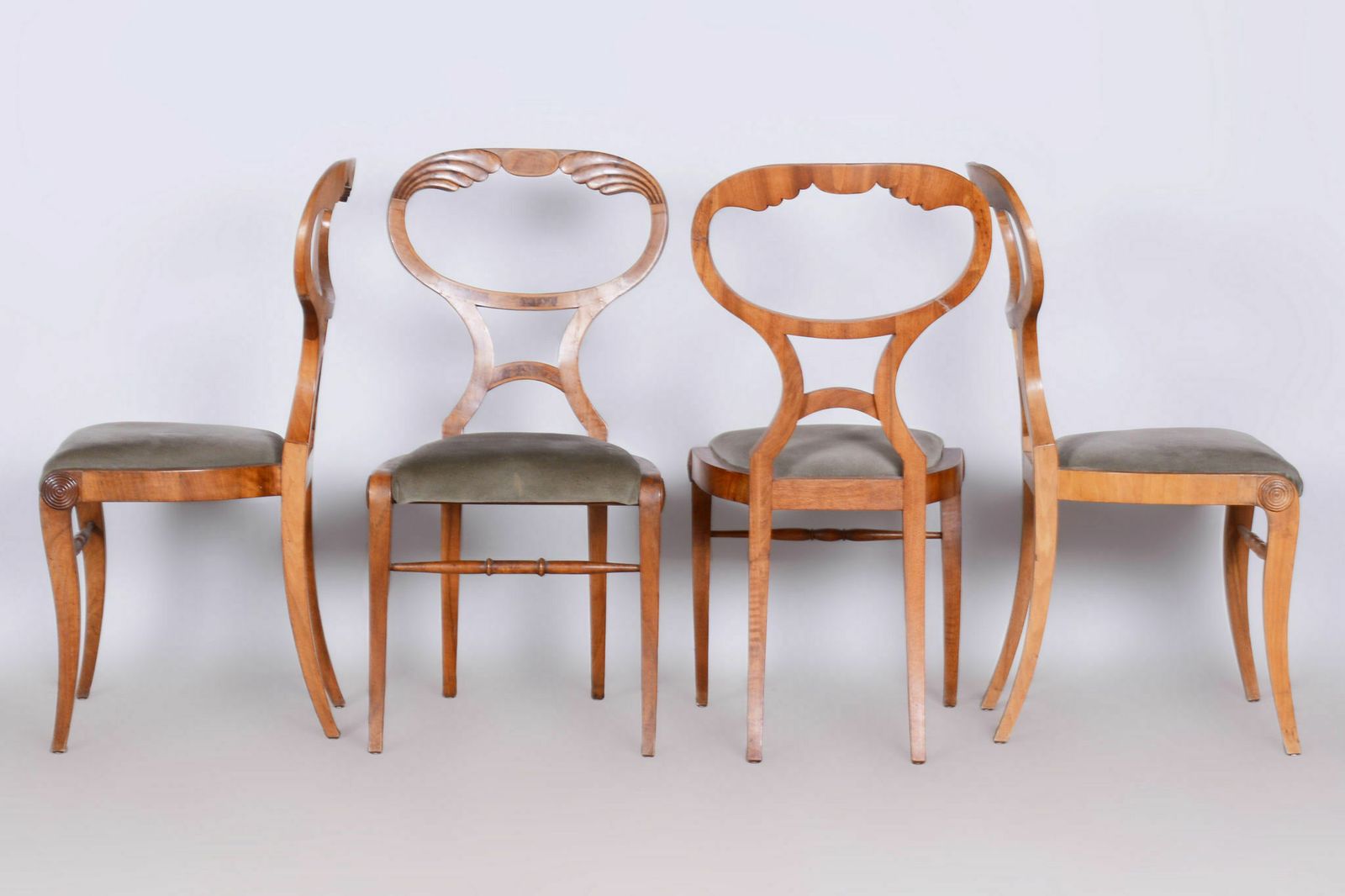 Furniture Restored Biedermeier Set Of Four Oak Chairs, Walnut Veneer, Stable Construction, Revived Polish, Vienna, Austria, 1820s photo