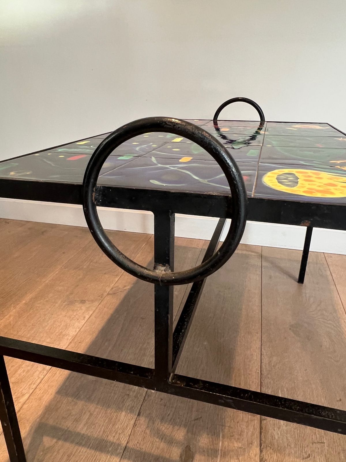 photo buy Coffee Table In Black Lacquered Metal And Ceramic In The Taste Of Jacques Adnet
