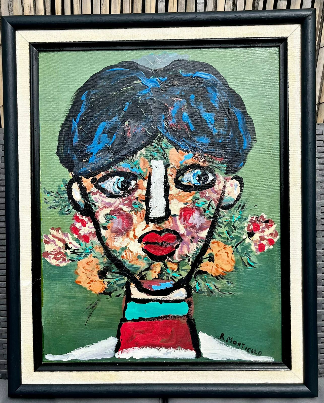 Original Vintage Rocco Monticolo (Italian Artist 1931) Oil Painting On Board ‘Flower Girl’