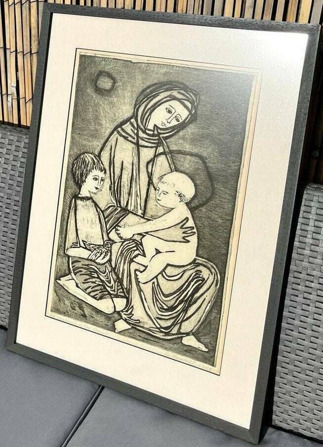 Original Vintage Framed Barbara Neustadt (American 1922 1998) Aquatint Print ‘Madonna Of The Thrust’ photo furniture