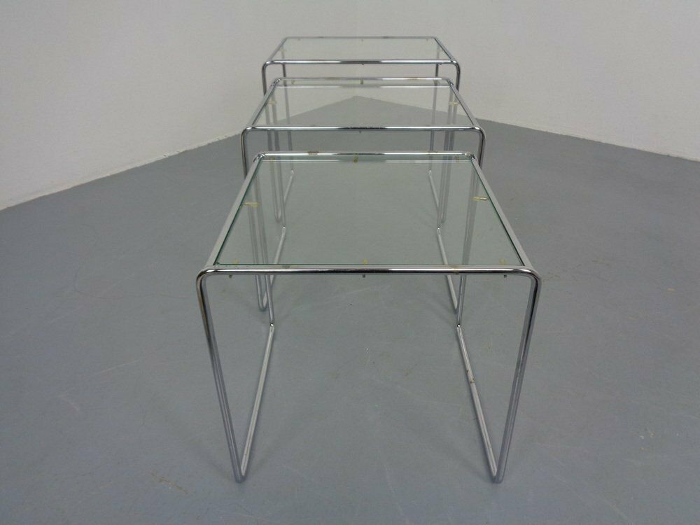 Glass & Chrome Nesting Tables, 1960s, Set Of 3 photo vinterior