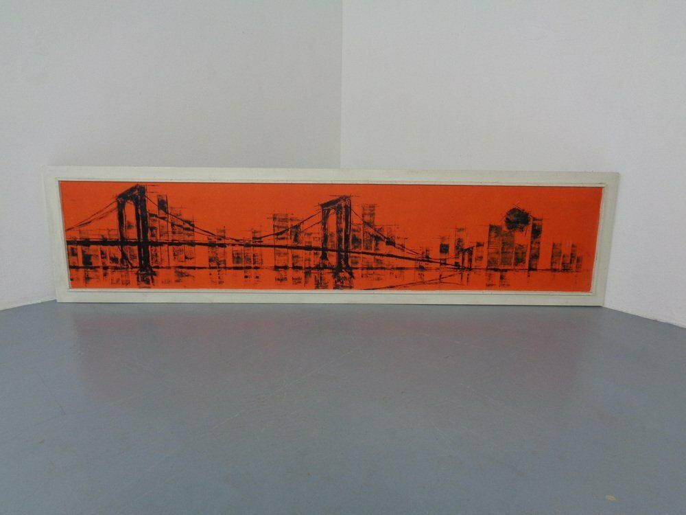 Brooklyn Bridge, New York, 1970s, Acrylic On Wood, Framed