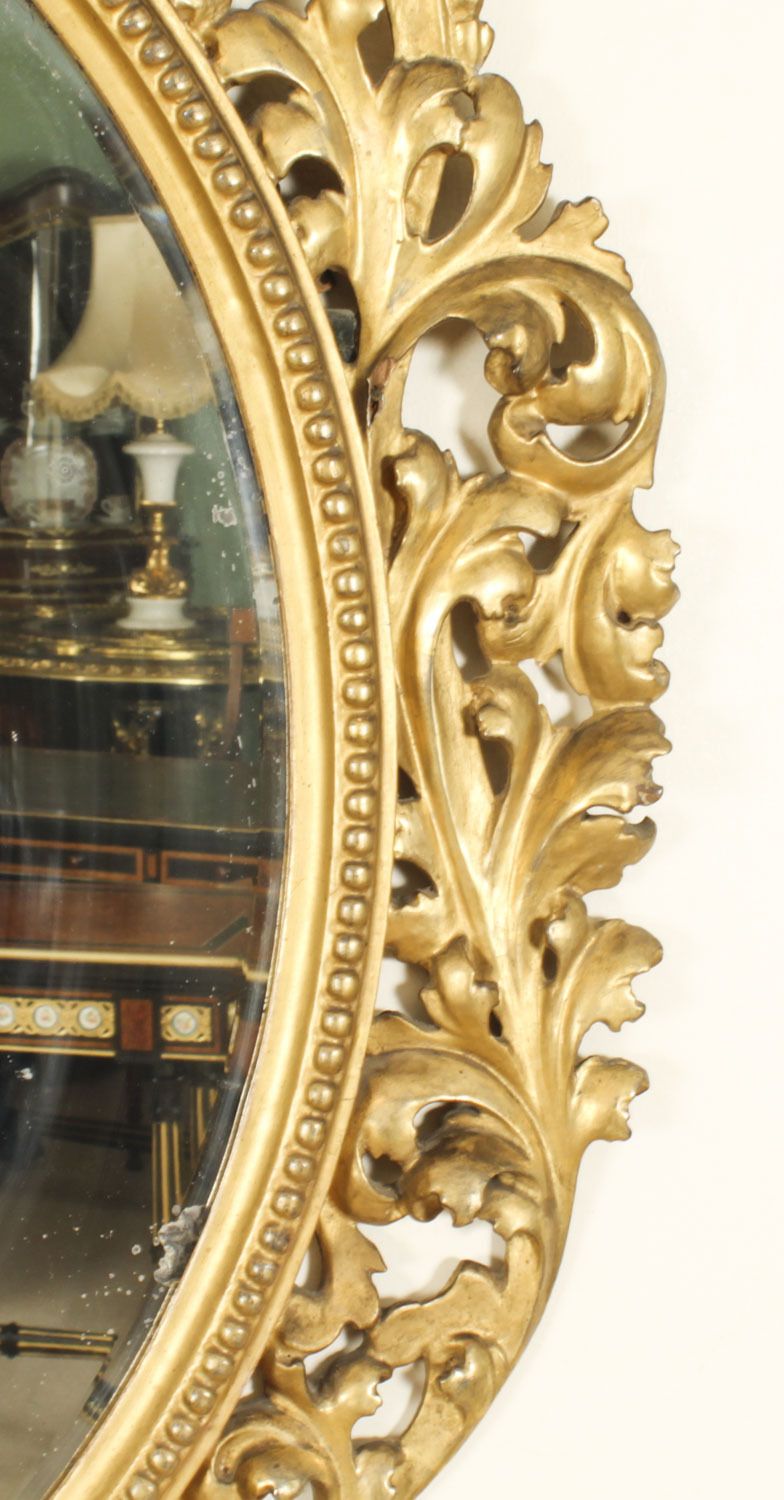 Antique Oval Florentine Giltwood Mirror 19th Century  120x92cm photo for sale