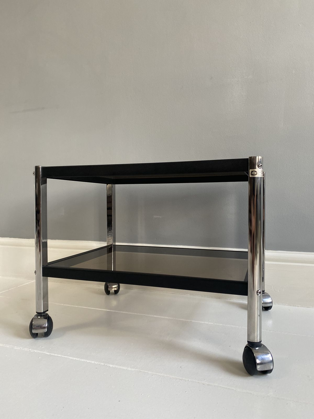 photo furniture 1970's Erard Aluminium & Smoked Glass Occasional / Drinks Roulette Table