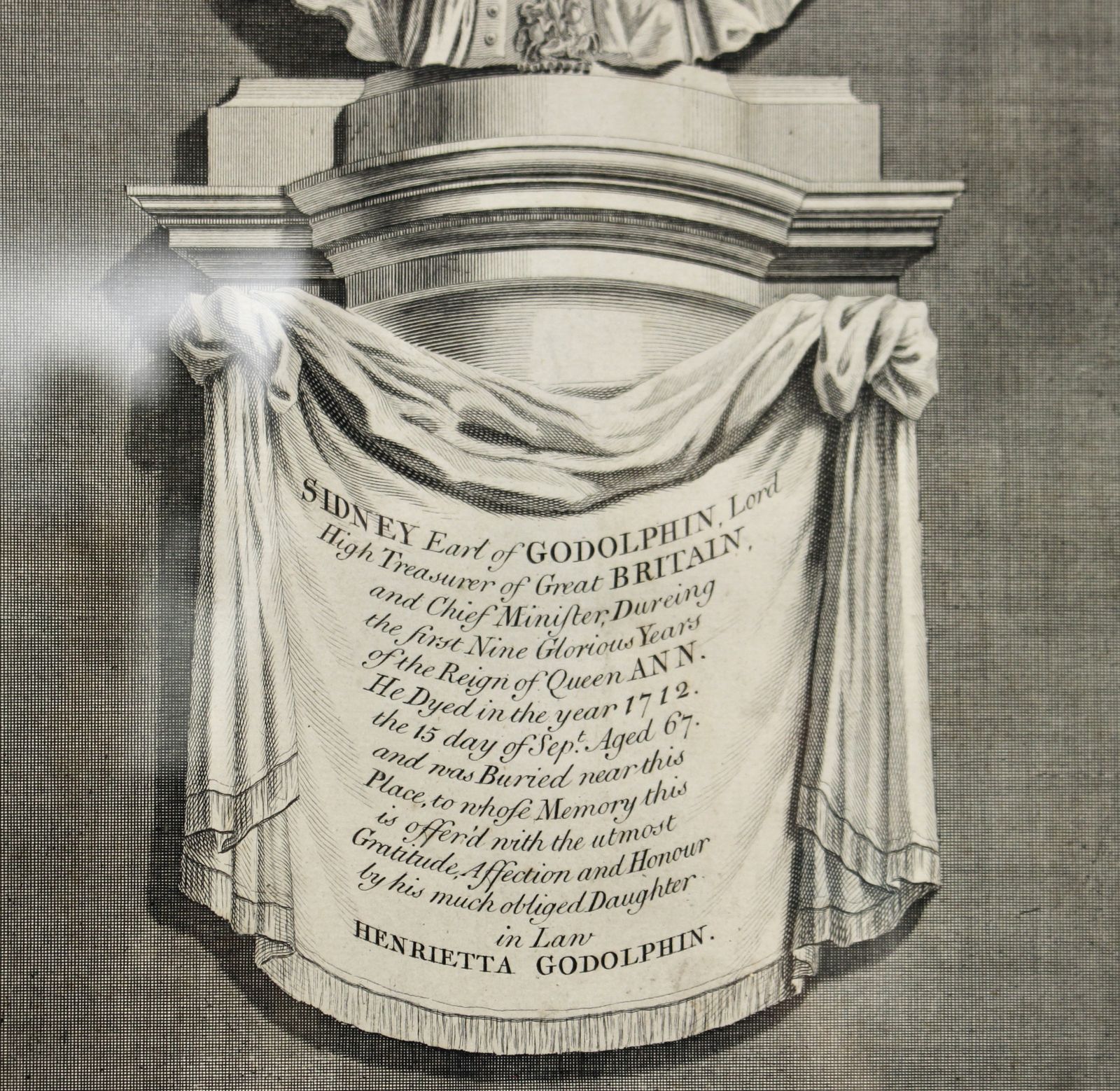 A Good Mid C18th Engraving, Sidney Godolphin, J Cole Sculpt. Cornish Interest photo furniture