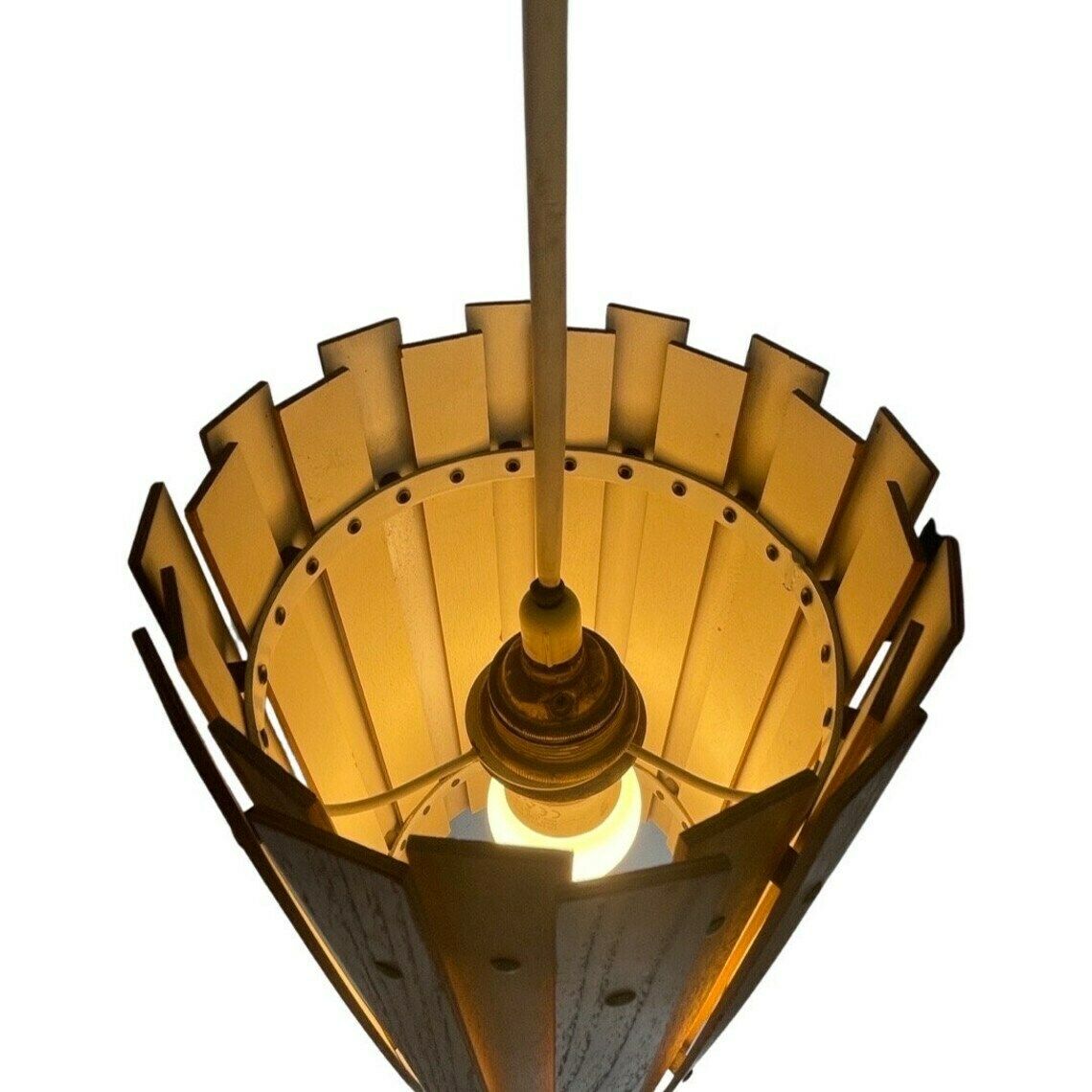 Ca. 1960's Ceiling Fixture   Scandinavian Design   Teak Wood Plywood Cylinder And Matching Ceiling Canopy photo buy