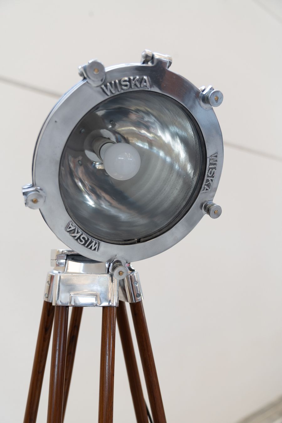 5600.0 Pair Of Nautical Projector Tripod Floor Lamps Wiska High Wood Vintage Style 1980/1990 photo