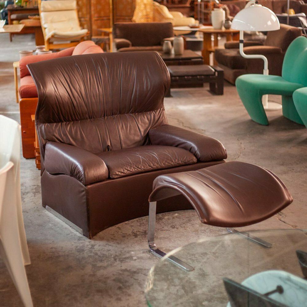Lounge Chair And Ottoman By Giovanni Offredi For Saporiti, Italy, 1970s, Set Of 2