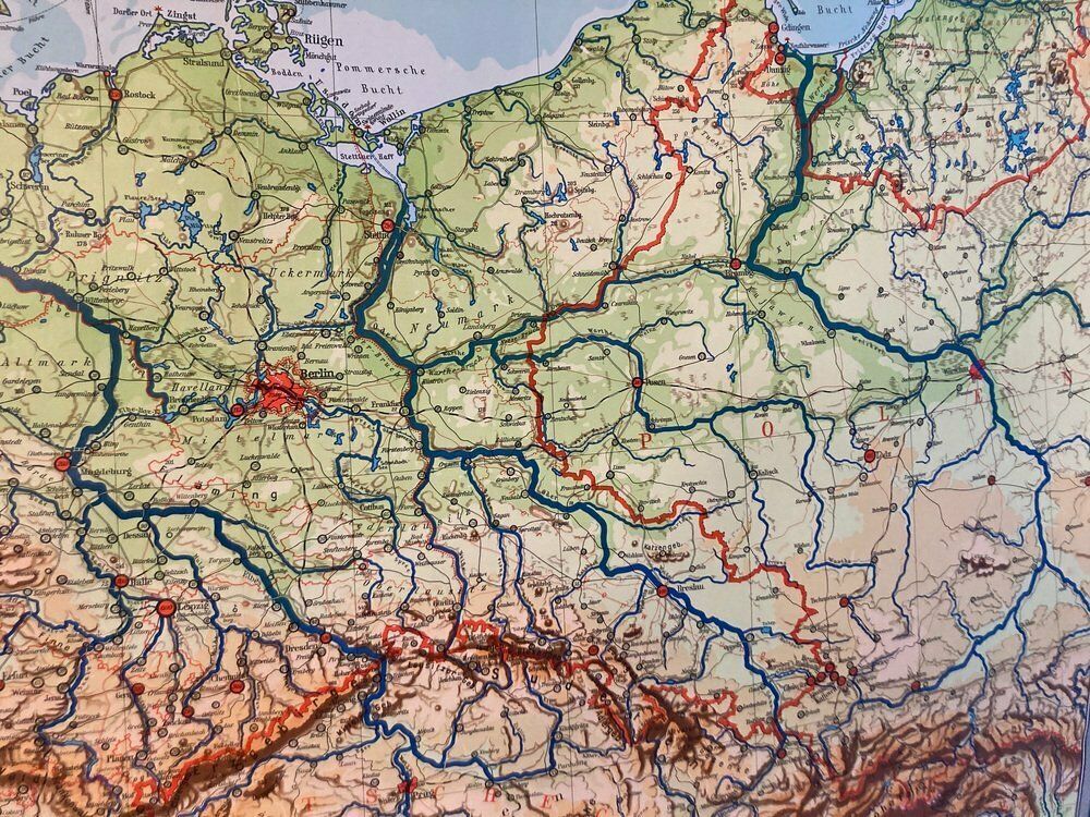 Large Vintage German Linen School Map Of Central Europe, 1960s photo for sale