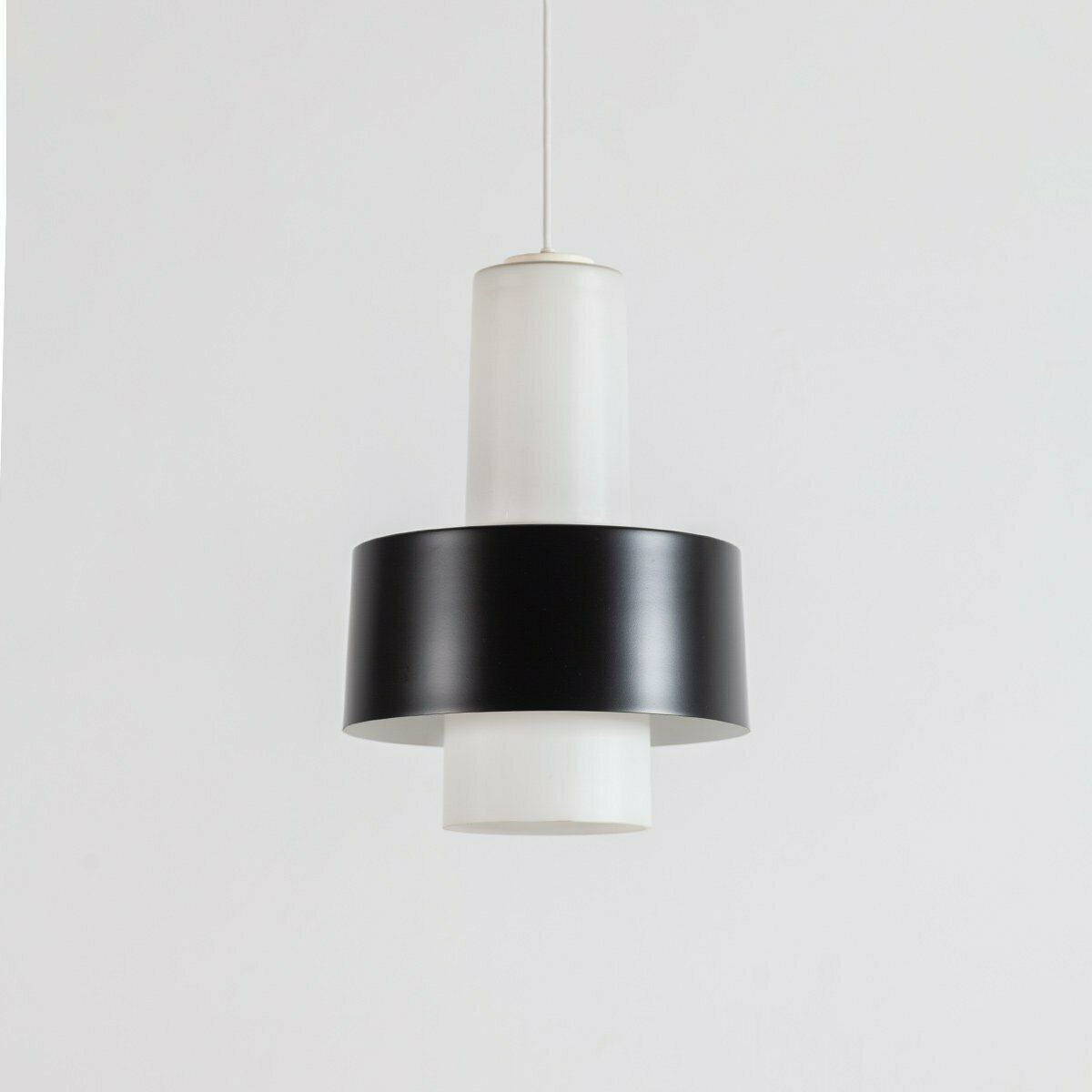 Mid Century Metal And Milk Glass Pendant, 1960s photo Lighting
