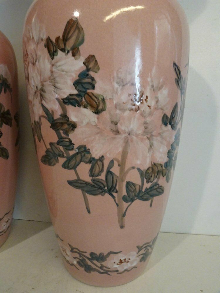 French Pink Ceramic Vases, 1940s, Set Of 2 photo vintage