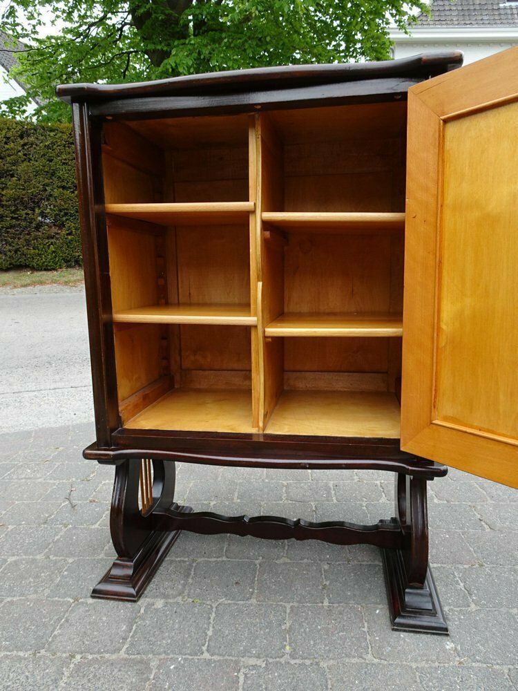 Italian Two Tone Mahogany Lyre Cabinet In The Style Of Borsani photo vinterior
