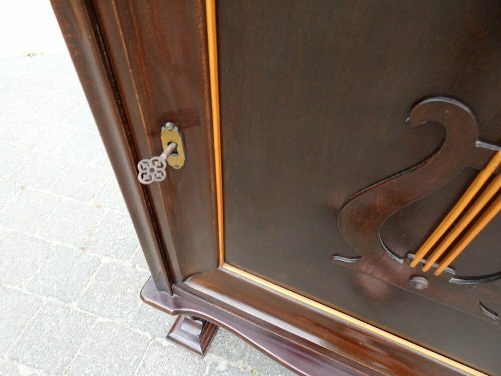 photo furniture Italian Two Tone Mahogany Lyre Cabinet In The Style Of Borsani