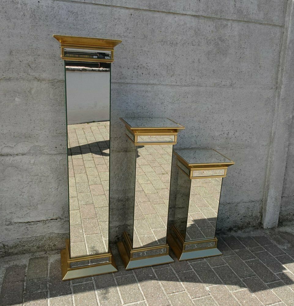 Mid Century Hollywood Regency Mirrored Columns From Deknudt Belgium, Set Of 3 photo Home Decor