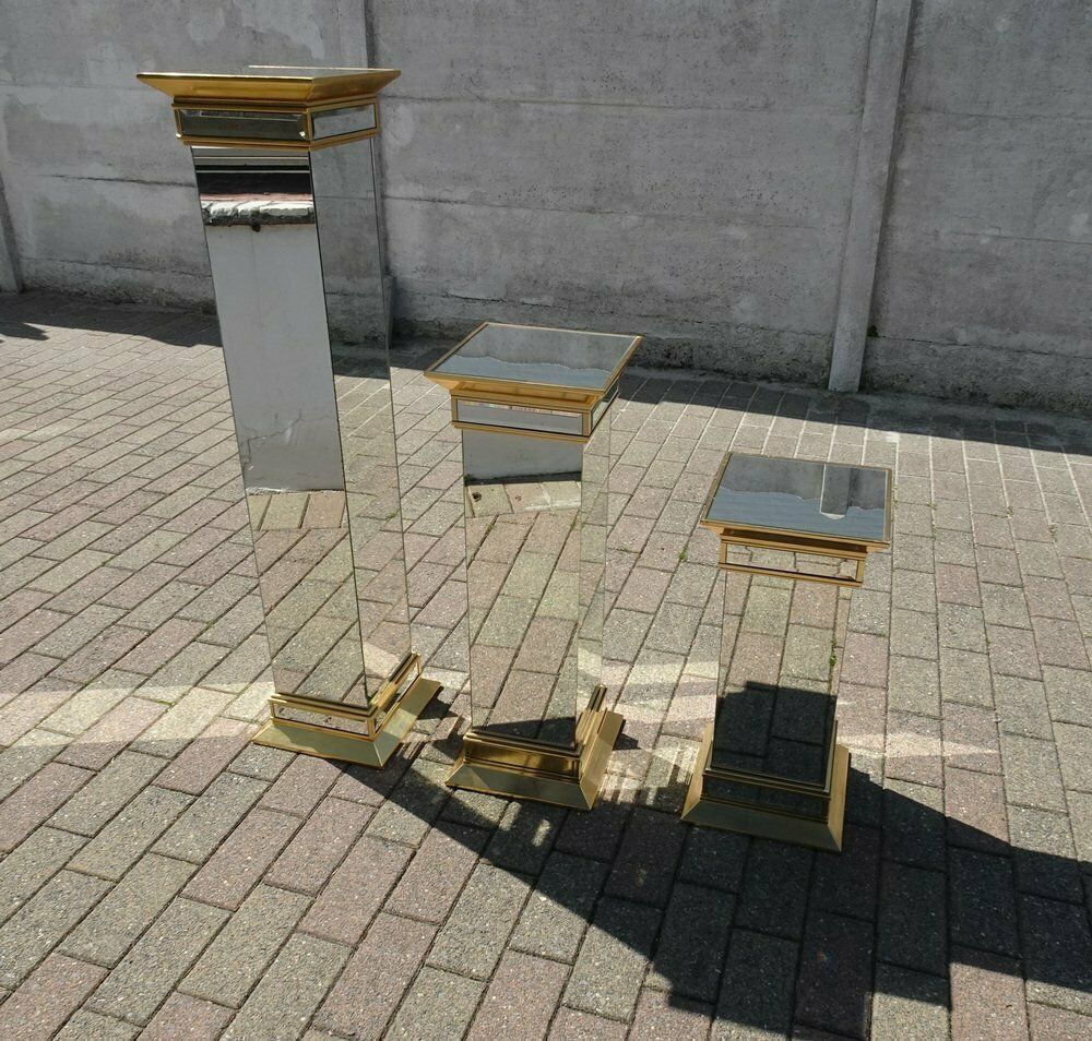 photo furniture Mid Century Hollywood Regency Mirrored Columns From Deknudt Belgium, Set Of 3