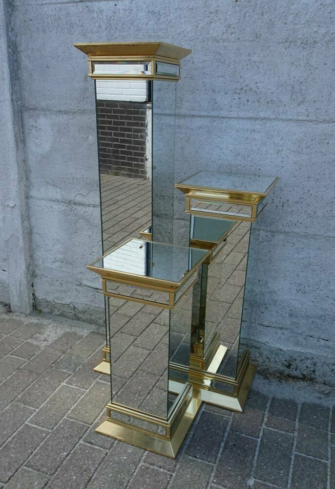 photo vinterior Mid Century Hollywood Regency Mirrored Columns From Deknudt Belgium, Set Of 3