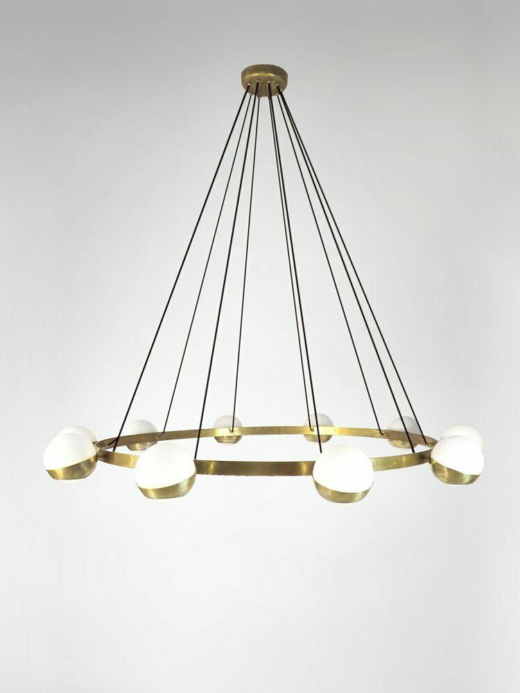 Mid Century Brass And Opaline Glass Chandelier, 1960s photo furniture