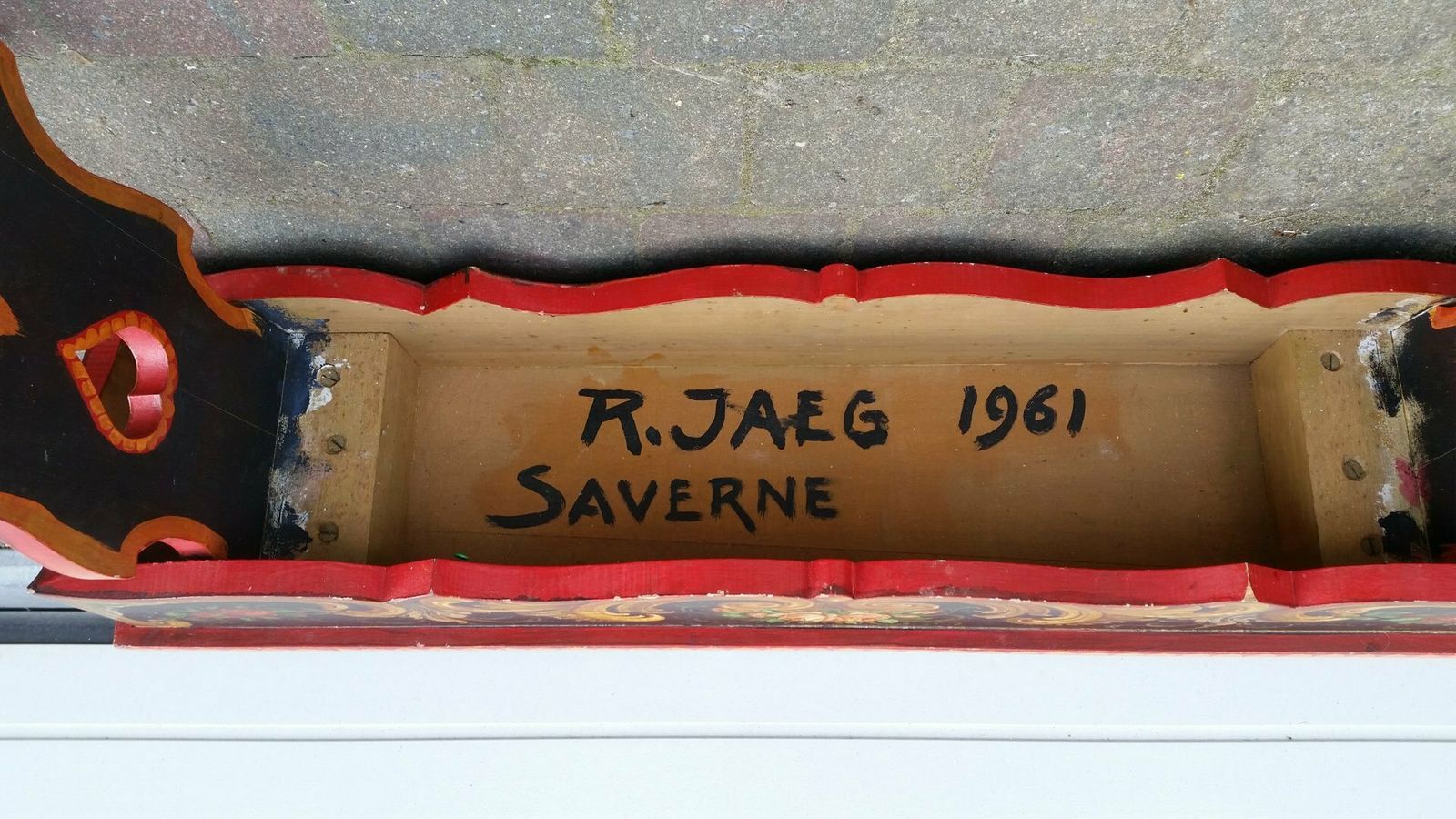 French Hand Painted Wooden Bench By R. Jaeg, 1961 photo 479.0