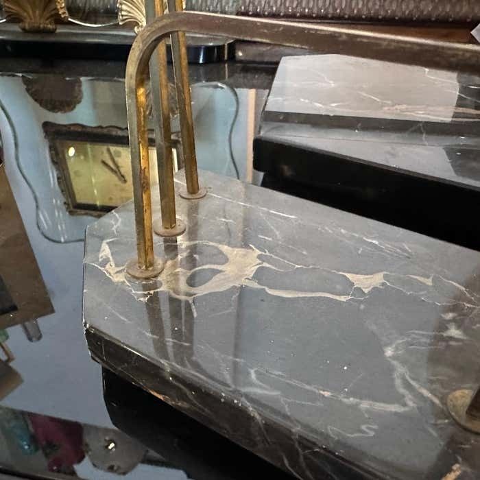 1930s Art Deco Portoro Marble And Brass Italian Desk S photo for sale