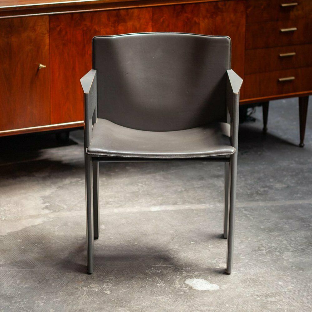 photo for sale Grey Oak And Leather Dining Chairs By Arnold Merkx For Arco, 1980s, Set Of 4
