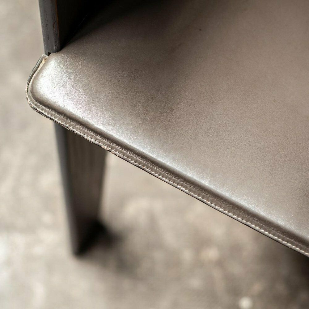 Furniture Grey Oak And Leather Dining Chairs By Arnold Merkx For Arco, 1980s, Set Of 4 photo