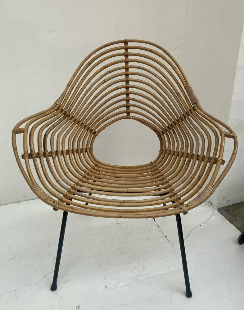 Rattan & Metal Chair By H. Broekhuizen For Rohé Noordwolde, 1960s