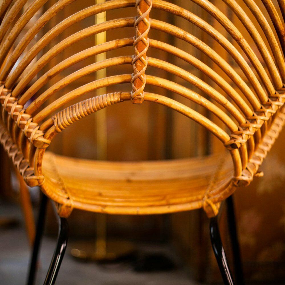Rattan & Metal Chair By H. Broekhuizen For Rohé Noordwolde, 1960s photo vinterior