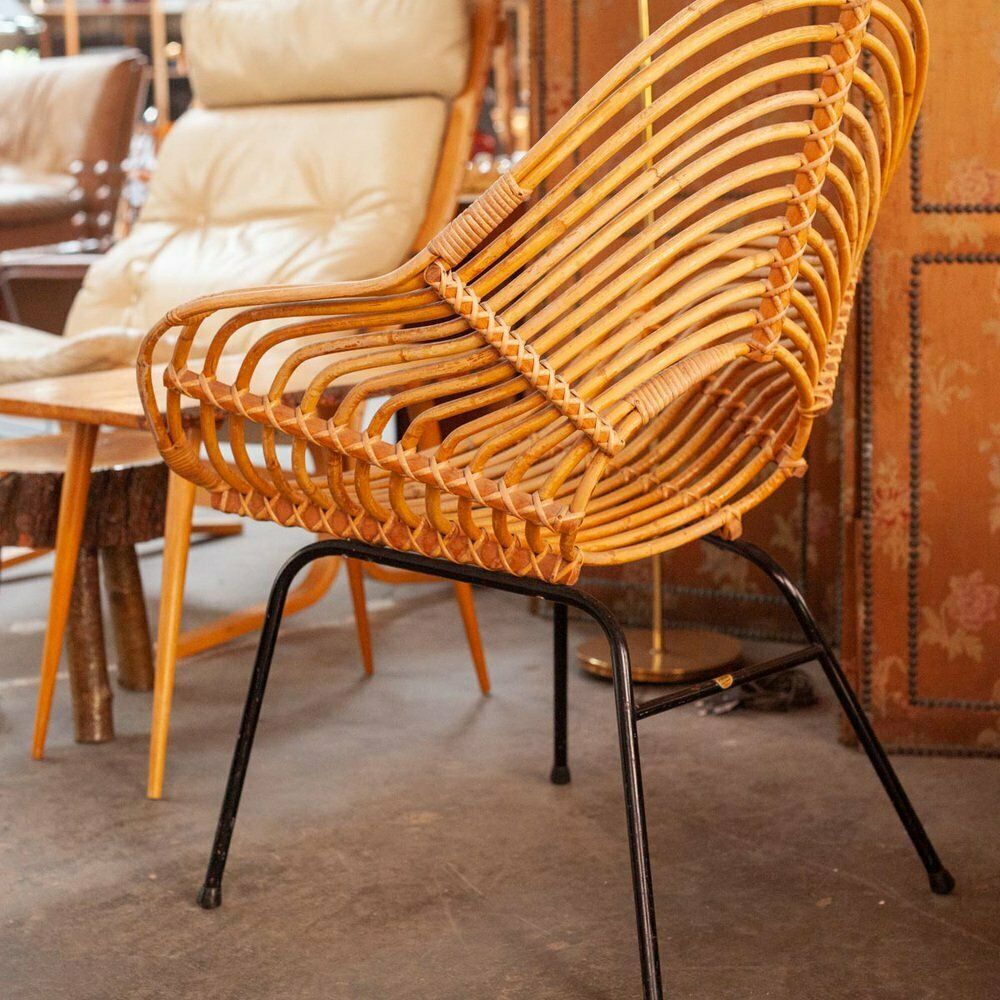 photo furniture Rattan & Metal Chair By H. Broekhuizen For Rohé Noordwolde, 1960s