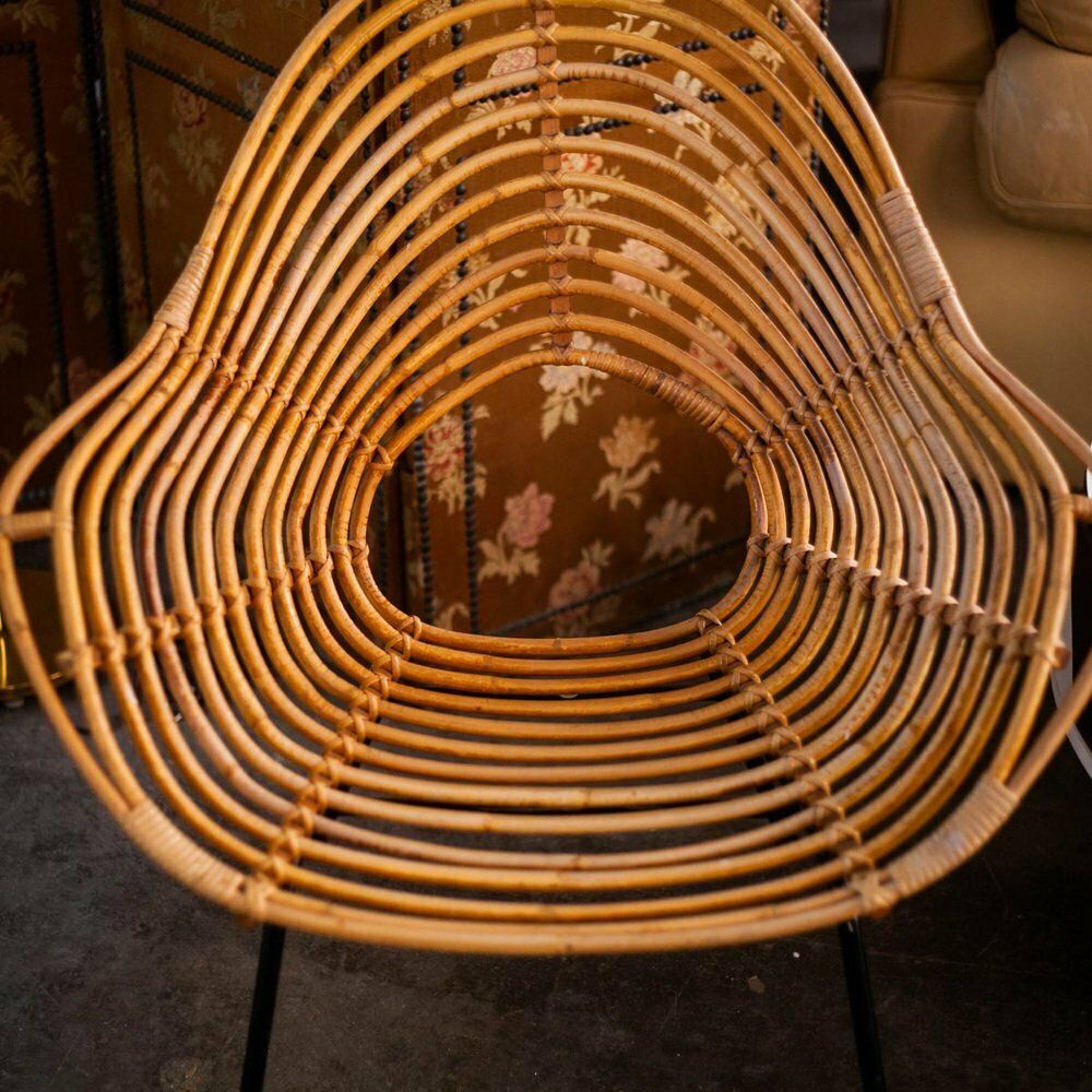 Furniture Rattan & Metal Chair By H. Broekhuizen For Rohé Noordwolde, 1960s photo