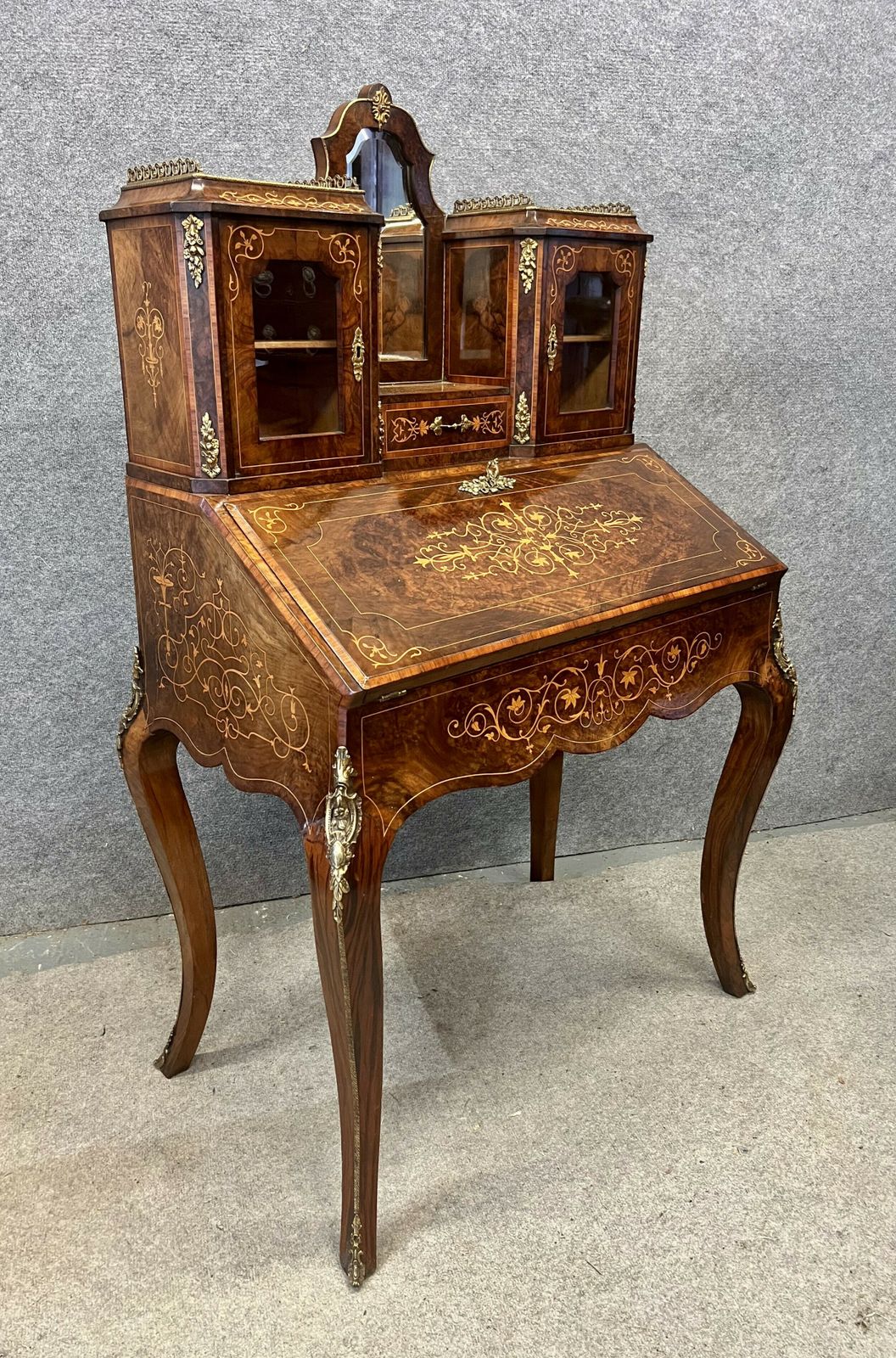 Victorian Walnut & Inlaid Bureau De Dame Desk
