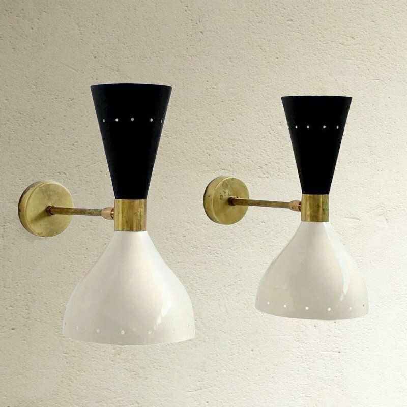 Italian Aluminum And Brass Sconces, 1950s, Set Of 2 photo for sale