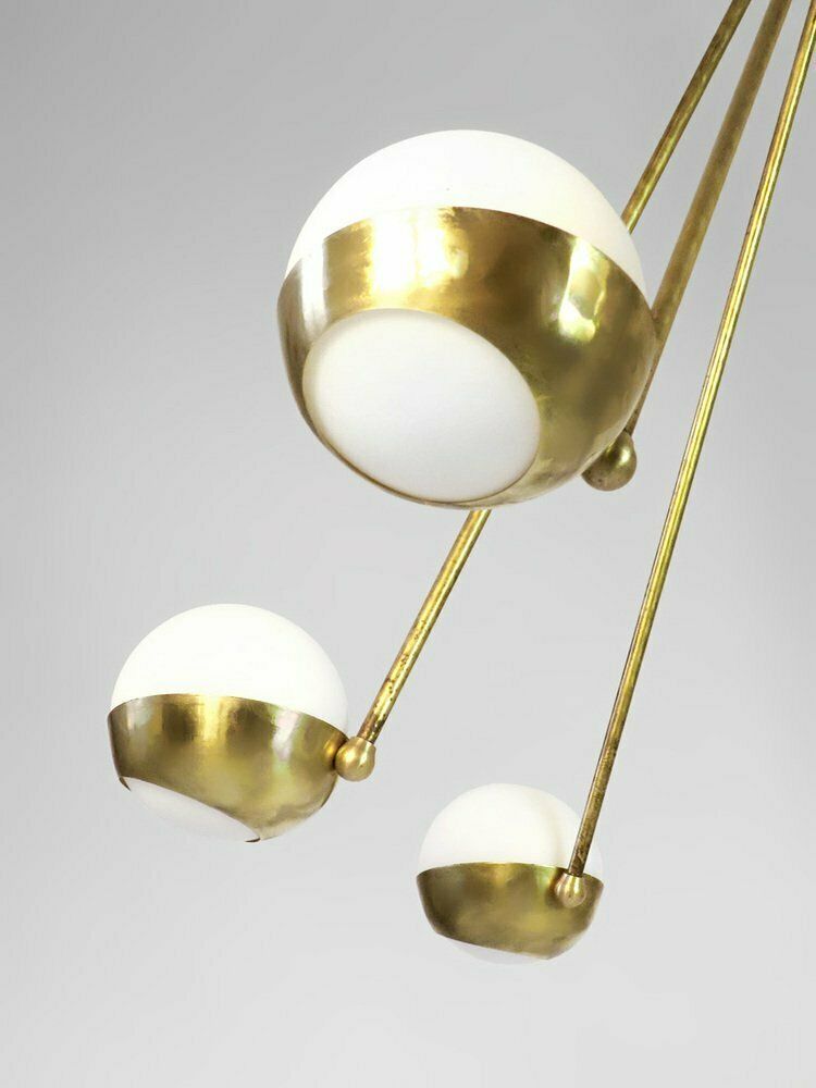 Mid Century Italian Opaline Brass Chandelier From Stilnovo photo 2474.0