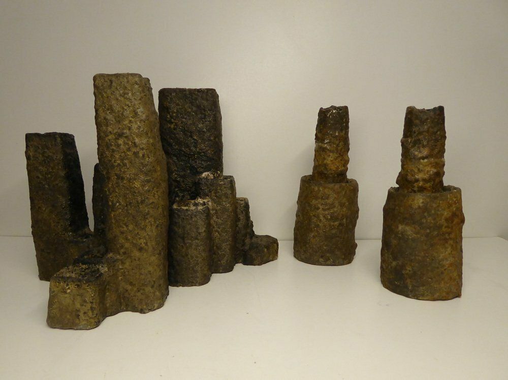 Brutalist Centrepiece Vase And Candlesticks By Pia Manu, Belgium, 1960s, Set Of 3 photo furniture