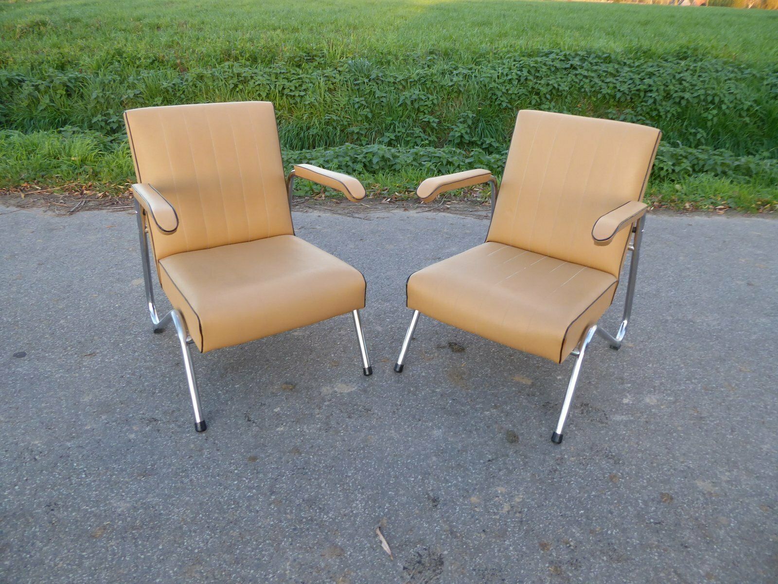 Vintage Tubular Steel Armchairs, 1950s, Set Of 2