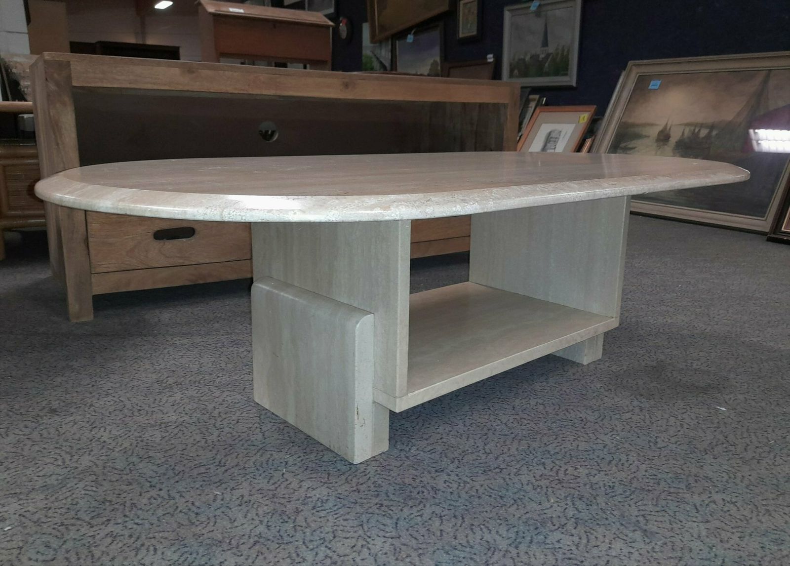 Mid Century Italian Travertine Coffee Table With Storage photo furniture