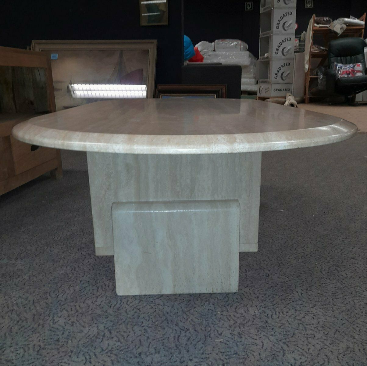 Mid Century Italian Travertine Coffee Table With Storage photo vinterior