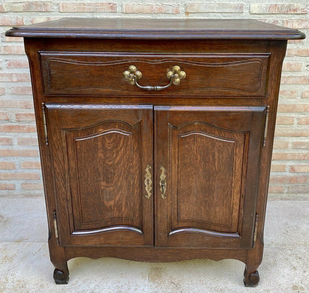 Mid Century French Walnut Side Table With One Drawer And Double Door, 1950s photo furniture
