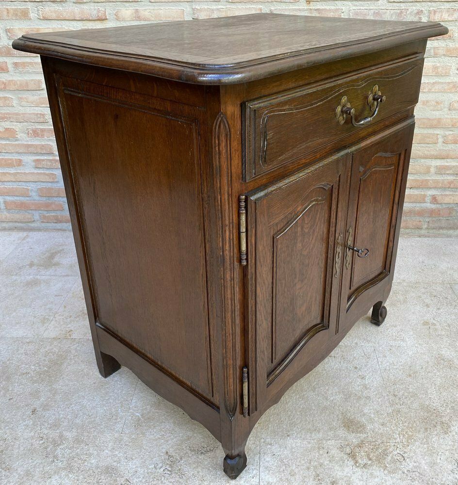 Mid Century French Walnut Side Table With One Drawer And Double Door, 1950s photo for sale