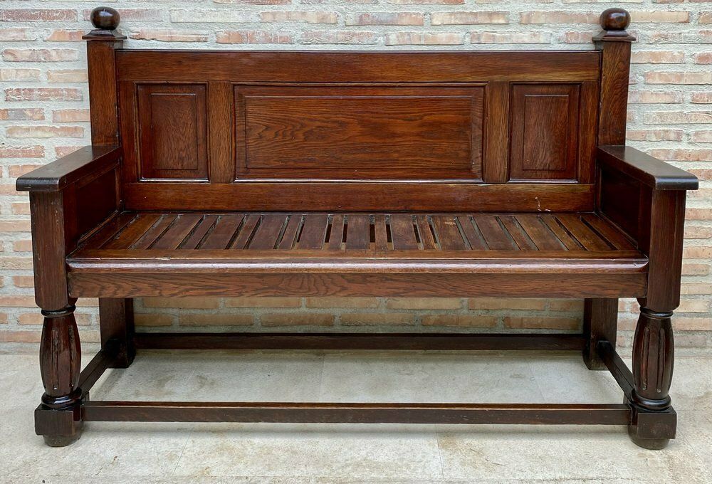 Large Early 20th Century French Bench In Oak With Long Seat, 1940s