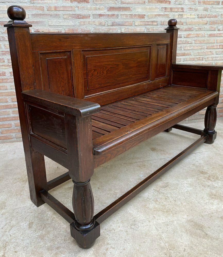 Large Early 20th Century French Bench In Oak With Long Seat, 1940s photo vintage