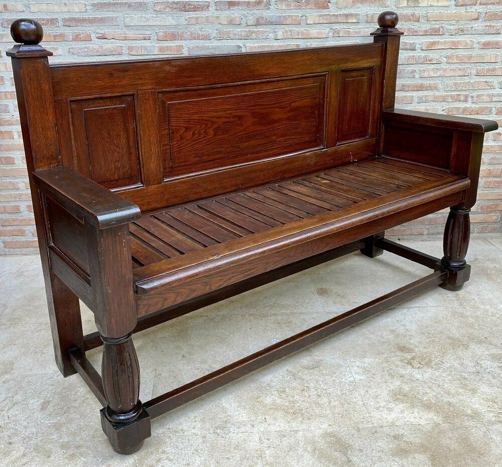 Furniture Large Early 20th Century French Bench In Oak With Long Seat, 1940s photo