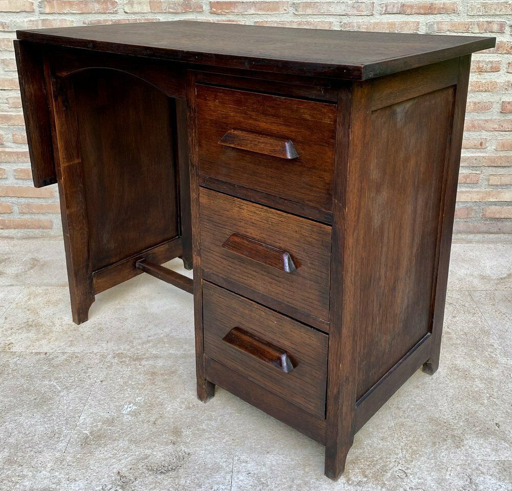 Early 20th Century Spanish Desk Or Work Table In Oak Wood With Lateral Wing, 1920s photo for sale