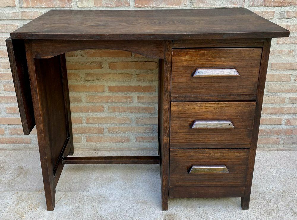 Early 20th Century Spanish Desk Or Work Table In Oak Wood With Lateral Wing, 1920s photo 2291.0