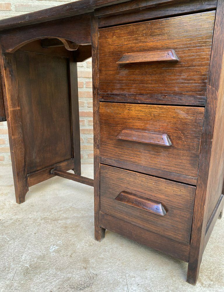 Early 20th Century Spanish Desk Or Work Table In Oak Wood With Lateral Wing, 1920s photo vintage