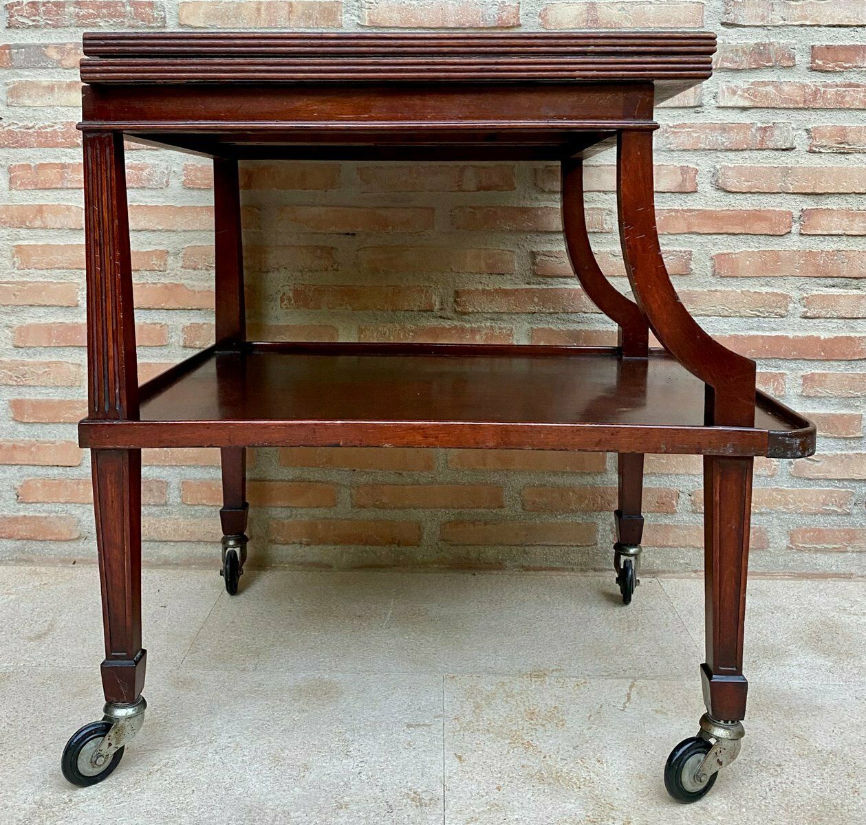 Early 20th Century Cherry Wood Serving Bar Cart With Removable Tray, 1940s photo furniture