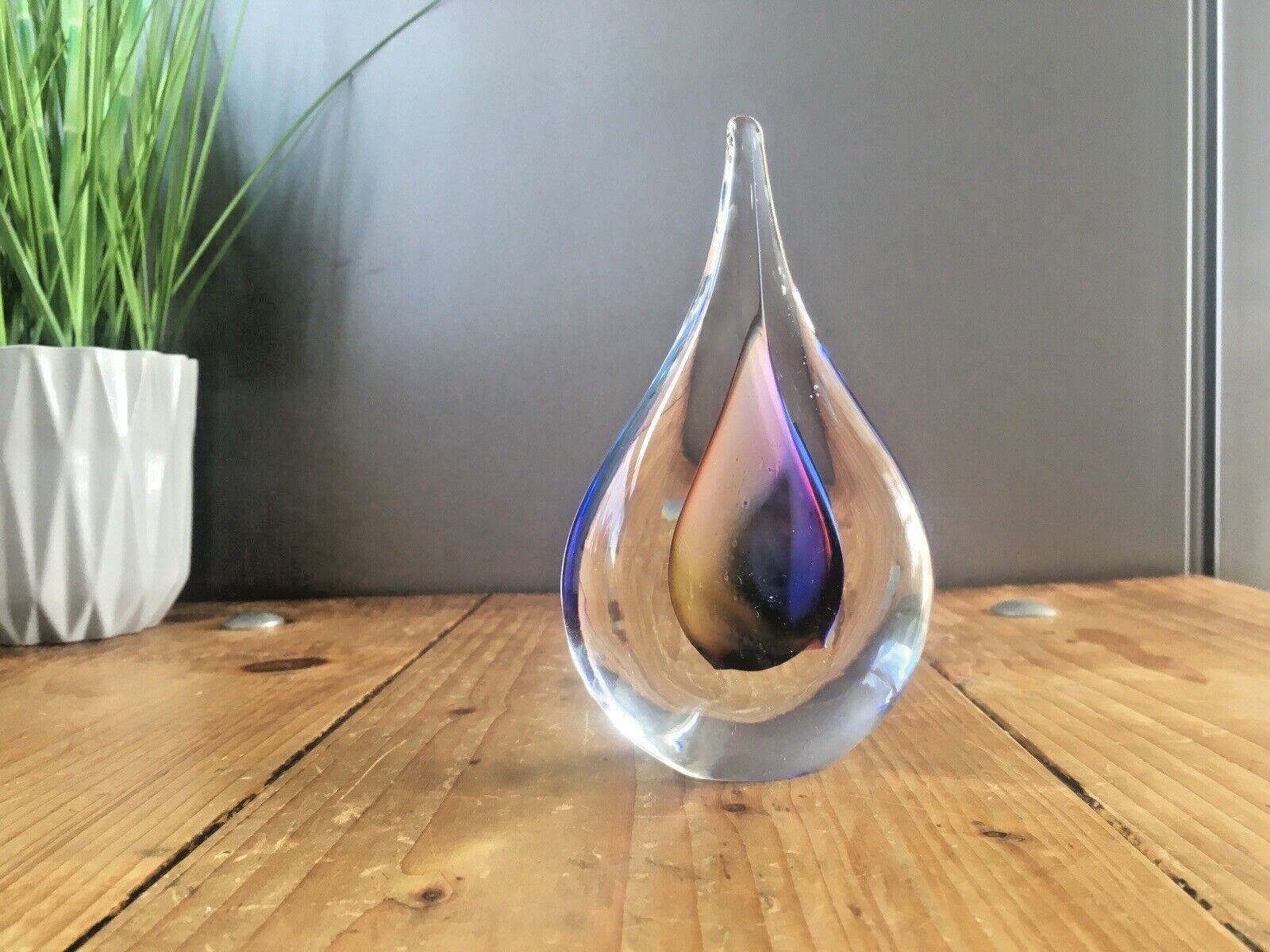 Lovely Signed Polish Marian Pyrcak Sommerso Style Teardrop Sculpture Paperweight photo buy