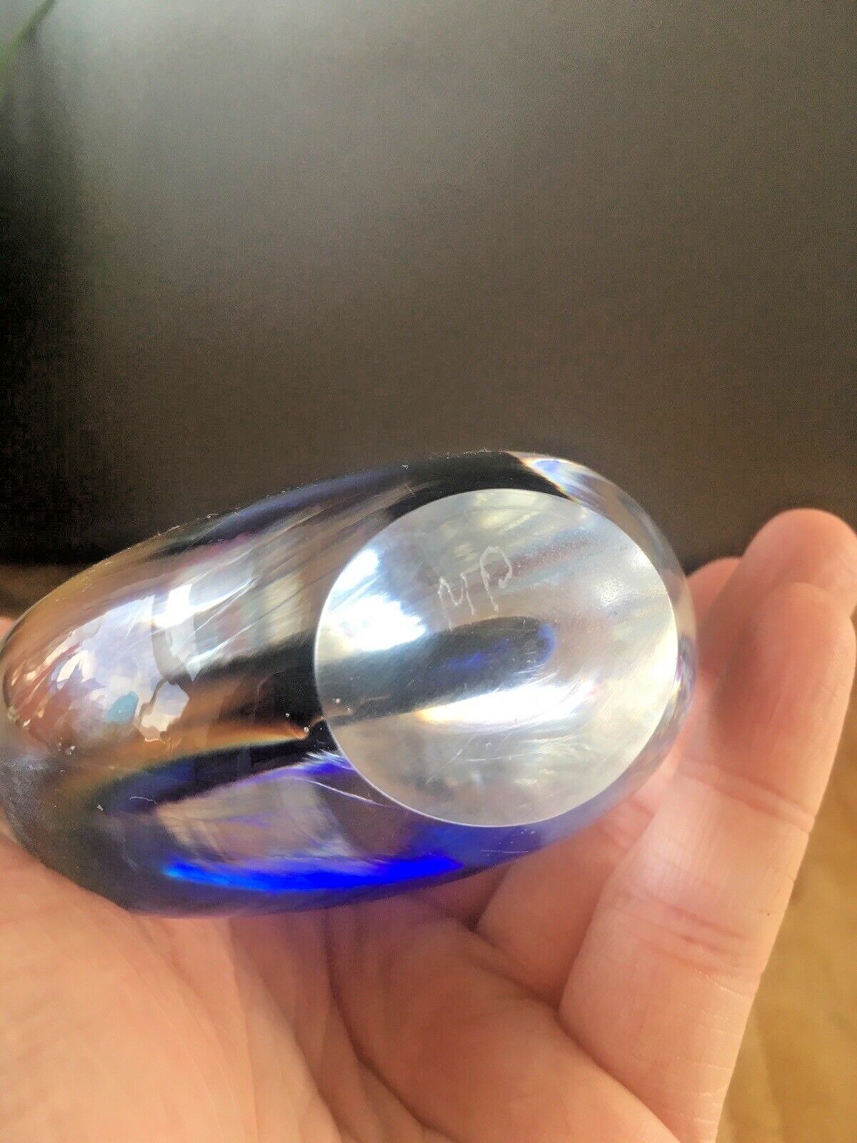 photo for sale Lovely Signed Polish Marian Pyrcak Sommerso Style Teardrop Sculpture Paperweight