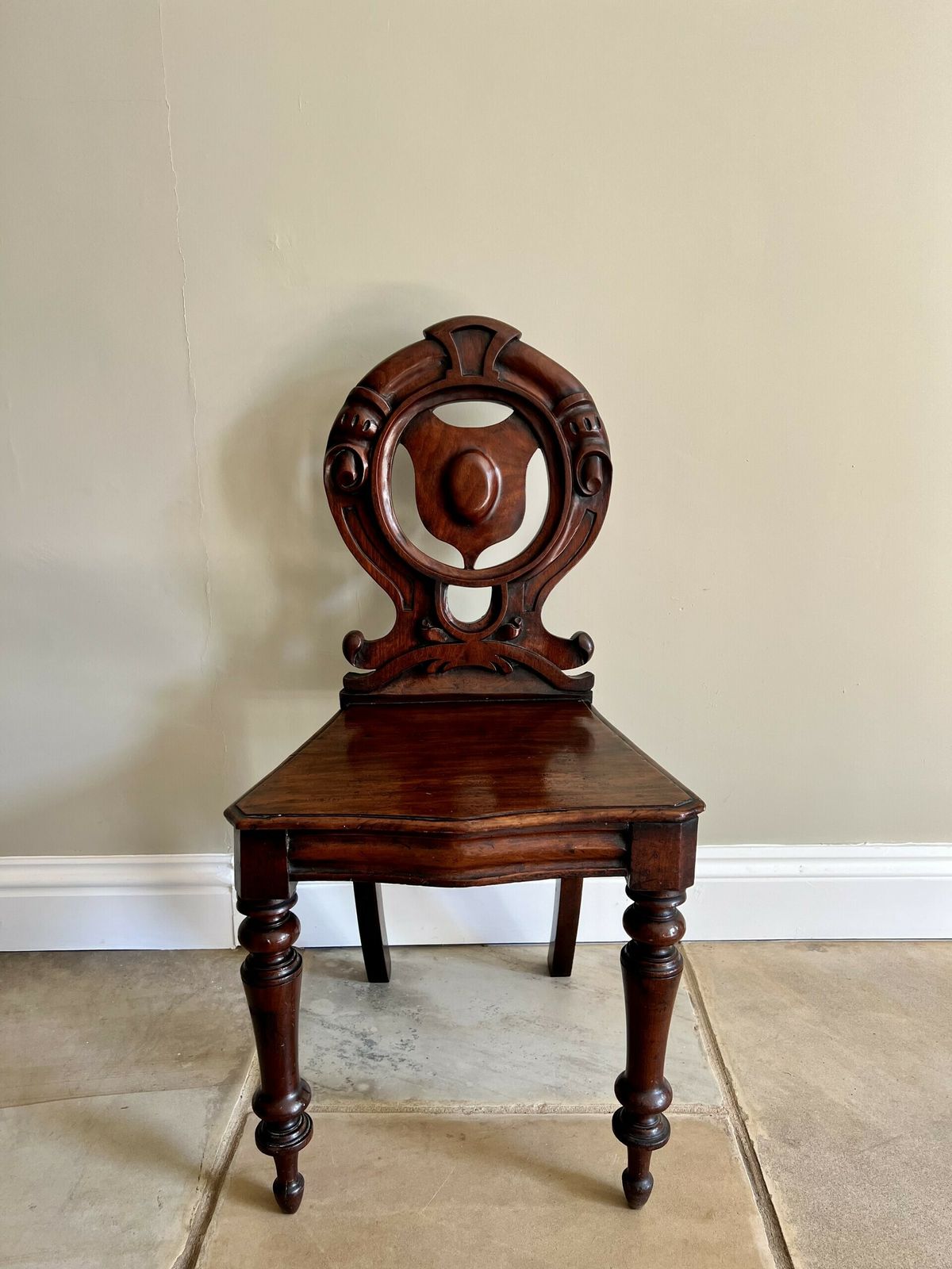 Quality Pair Of Antique Quality Carved Mahogany Hall Chairs photo vintage