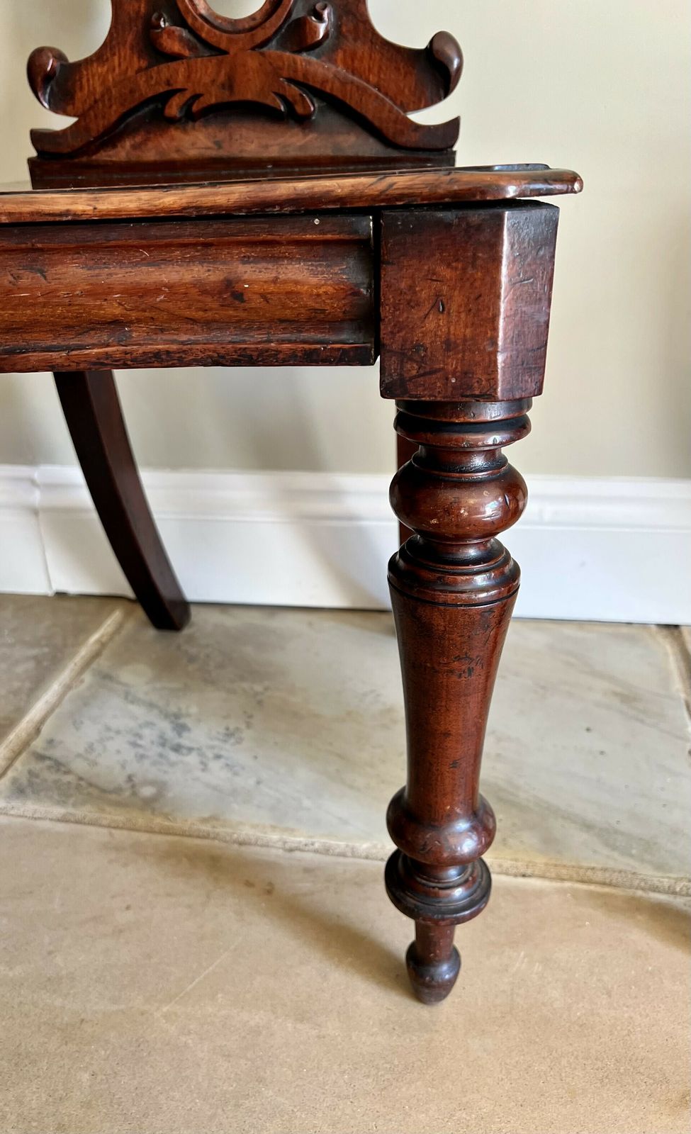 785.0 Quality Pair Of Antique Quality Carved Mahogany Hall Chairs photo