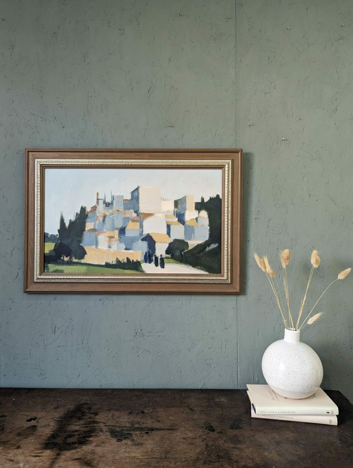Stig Wernheden, Swedish Mid Century Cityscape Oil Painting, City Stroll, Framed photo furniture